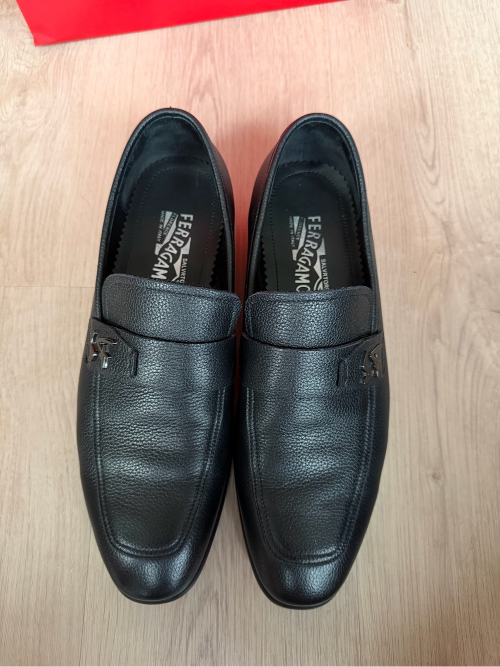 Salvatore Ferragamo Black Pebbled Leather Slip-On Loafers